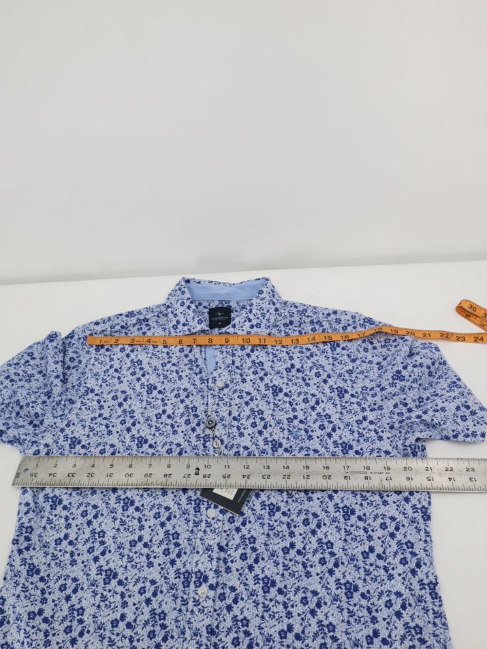 NWT TailorByrd Shirt Men's Medium Blue Floral Short Sleeve Button Up Cotton - Picture 12 of 12